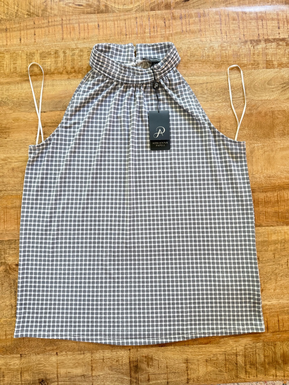 NWT Adrianna Papell Black & White Plaid Halter Top